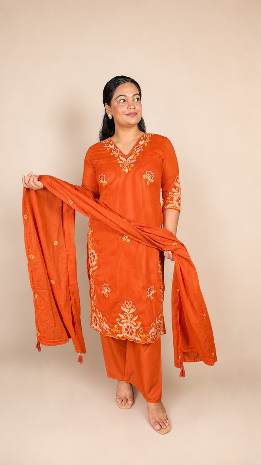 "BAANI"- Floral Embroidered Three Piece Suit Set