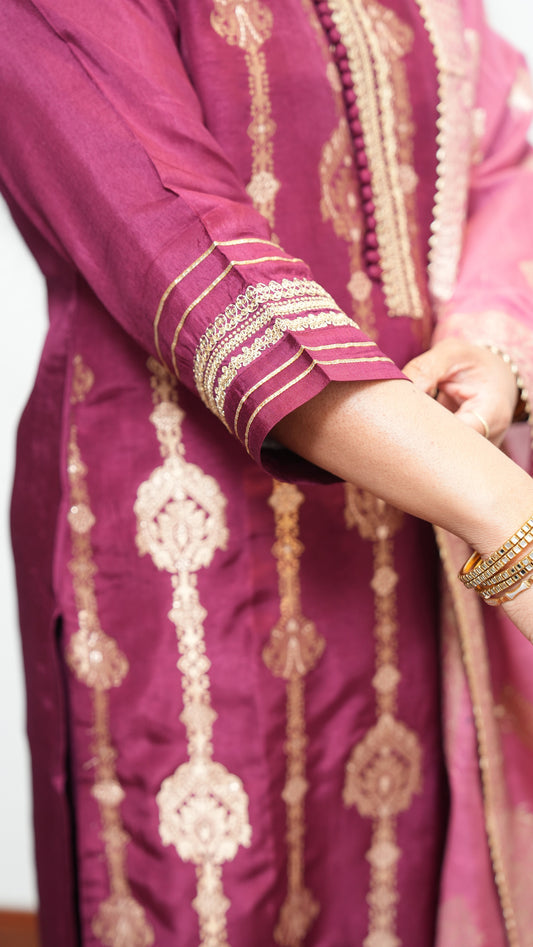 "ZEENAT" - Wine Suit set with Dupatta