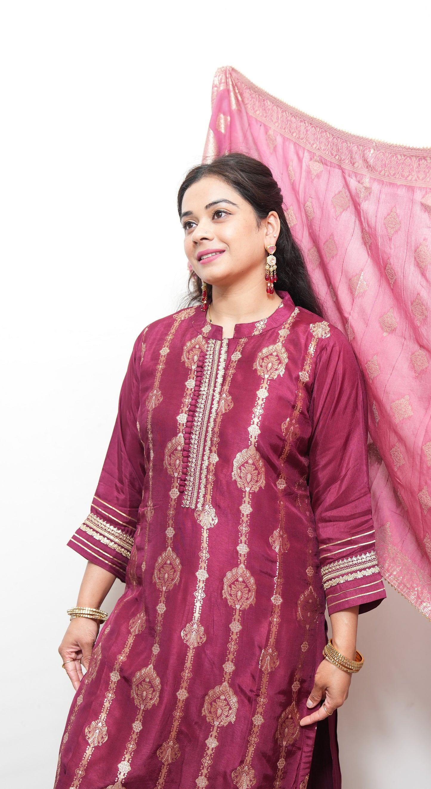 "ZEENAT" - Wine Suit set with Dupatta