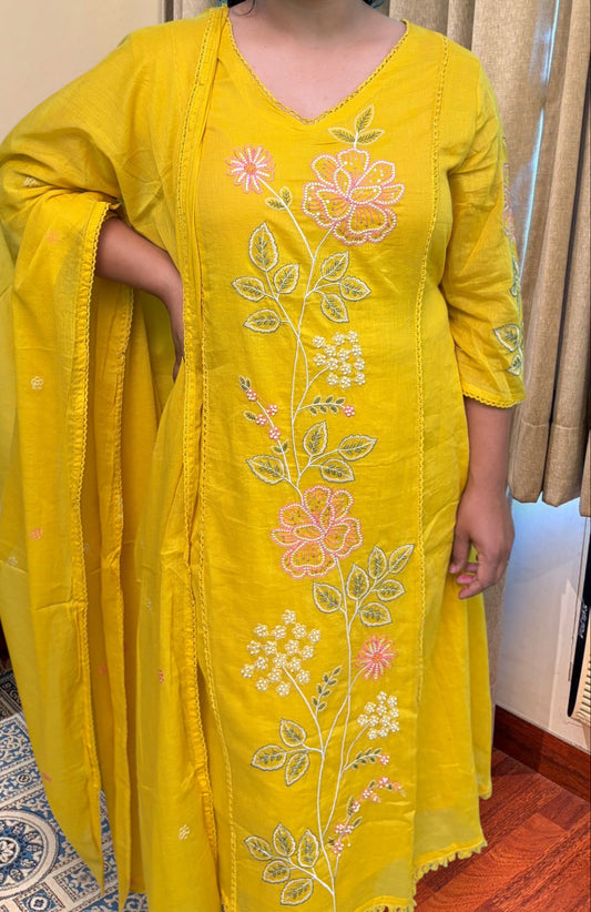"AVNI "- Sunshine Floral Embroidered Suit Set with Dupatta