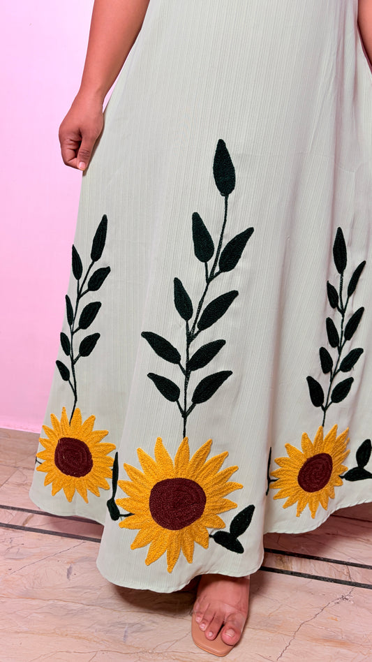 "CELESTIA" -Mint Green Sunflower Dress