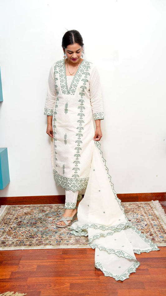 "MEHER" - Offwhite Suit set with Dupatta