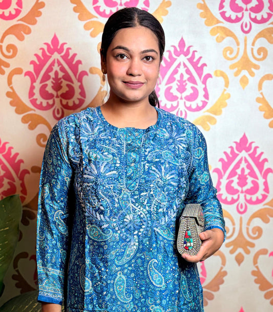 "IRIS"-Blue Paisley traditional embroidered Kurti