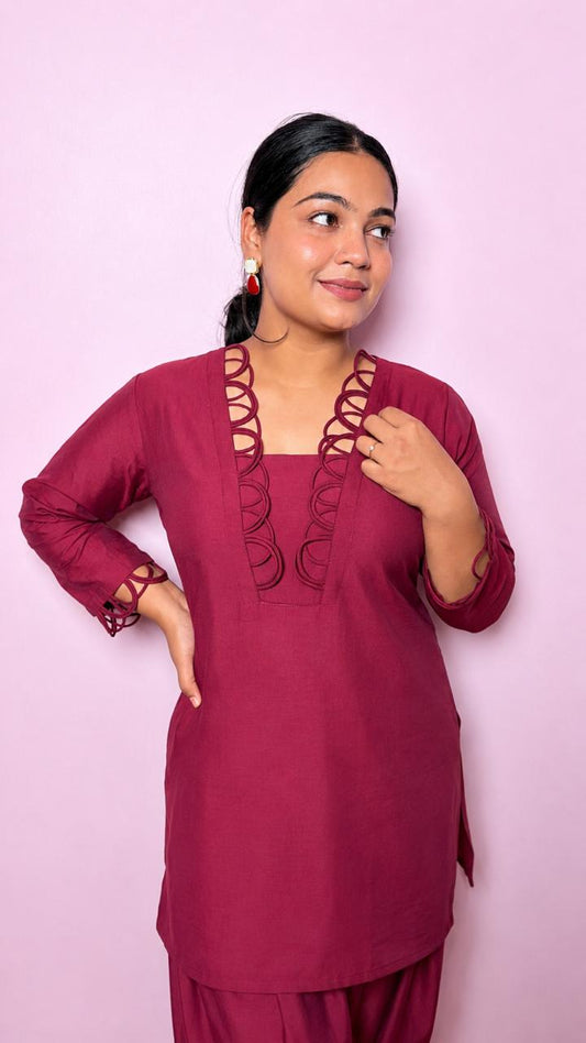 "CAMELLIA" -Deep Wine Farshi Kurta set