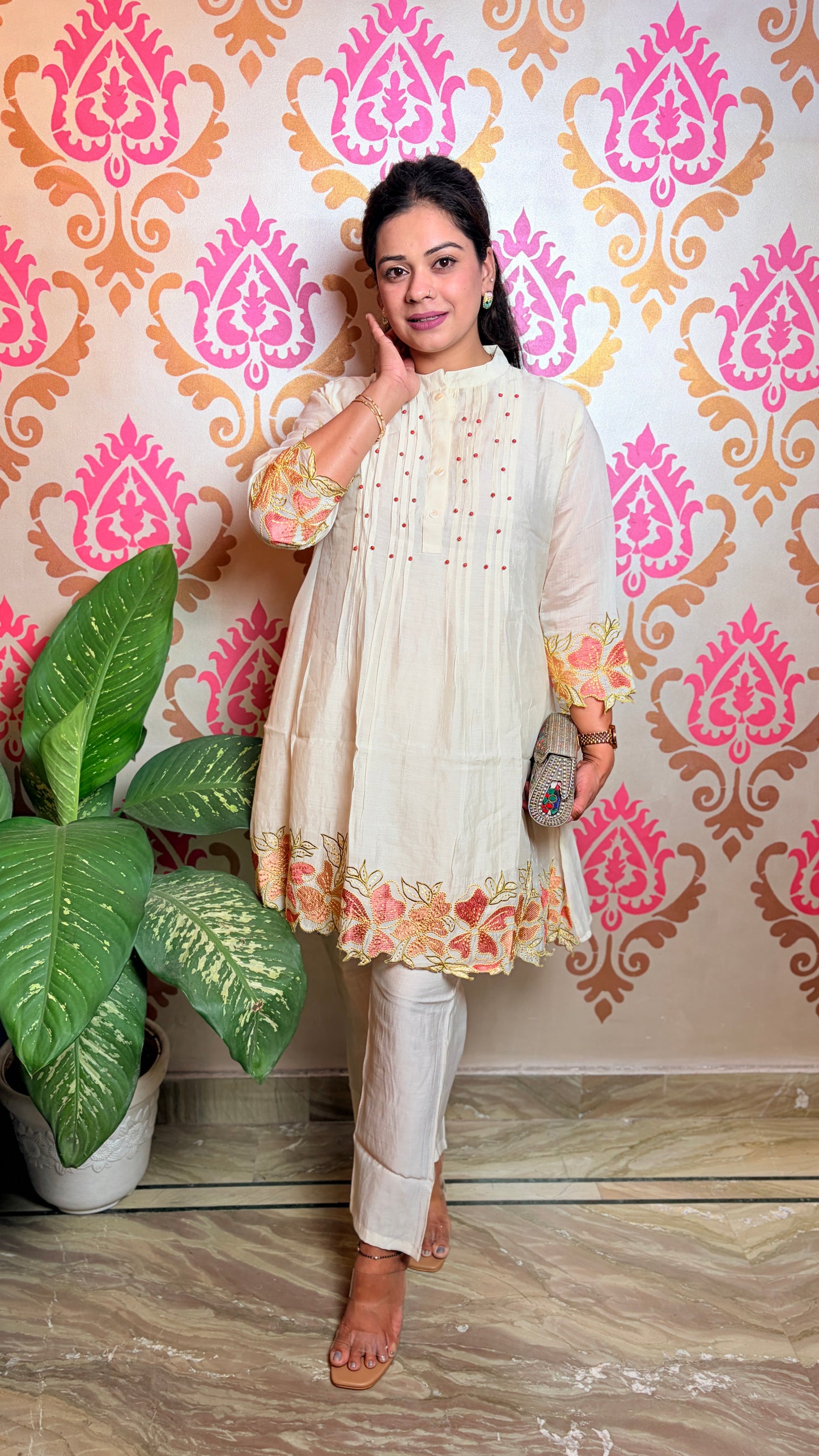 "JASMINE"- Ivory Floral Embroidered Co-ord Set