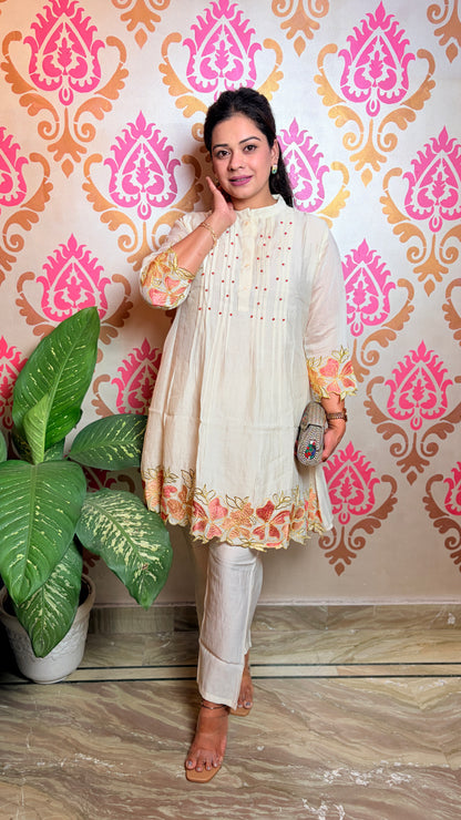 "JASMINE"- Ivory Floral Embroidered Co-ord Set
