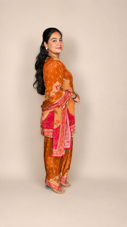 "MRINAL"- Amber Rust Heritage Farshi Luxe Suit Set