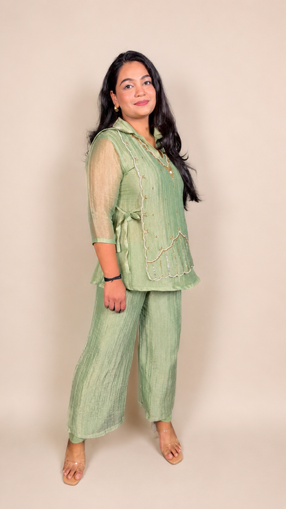 "SHARVANI"- Sage Mist Designer Co-Ord Set