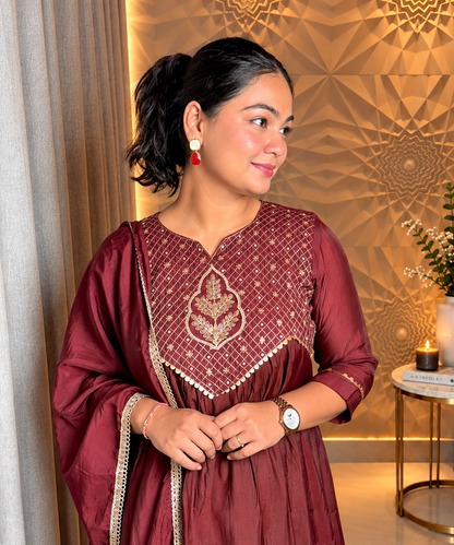 "TALIA"- Diamond Grid Embroidered Anarkali Suit Set