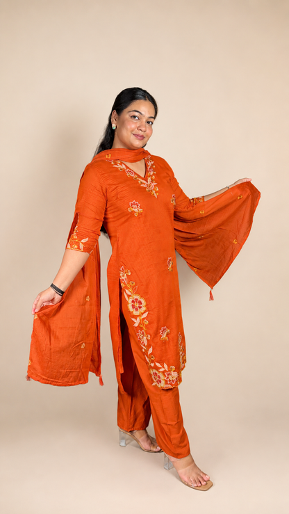 "BAANI"- Floral Embroidered Three Piece Suit Set