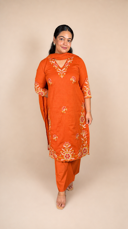 "BAANI"- Floral Embroidered Three Piece Suit Set