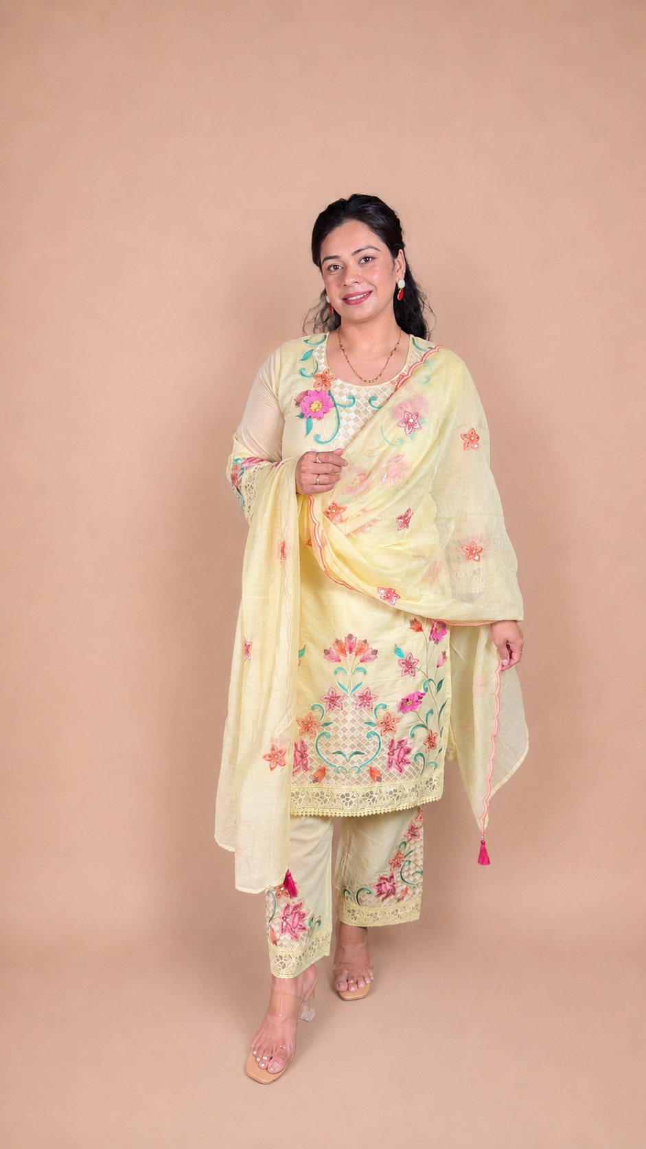 "FIZA"- Multicolor Embroidered Three Piece Suit Set