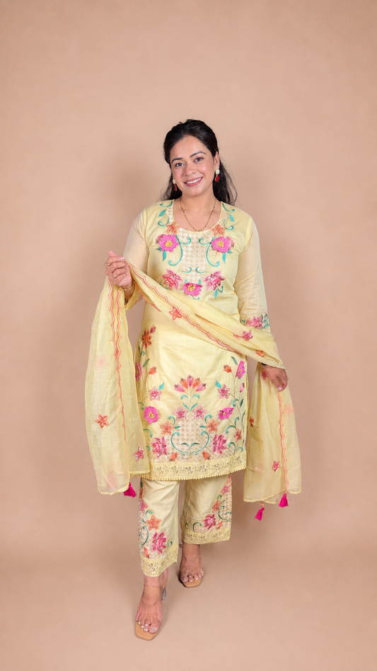 "FIZA"- Multicolor Embroidered Three Piece Suit Set