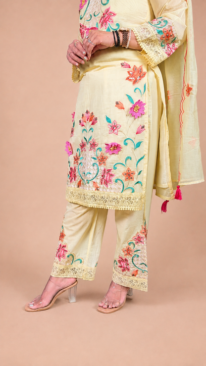 "FIZA"- Multicolor Embroidered Three Piece Suit Set