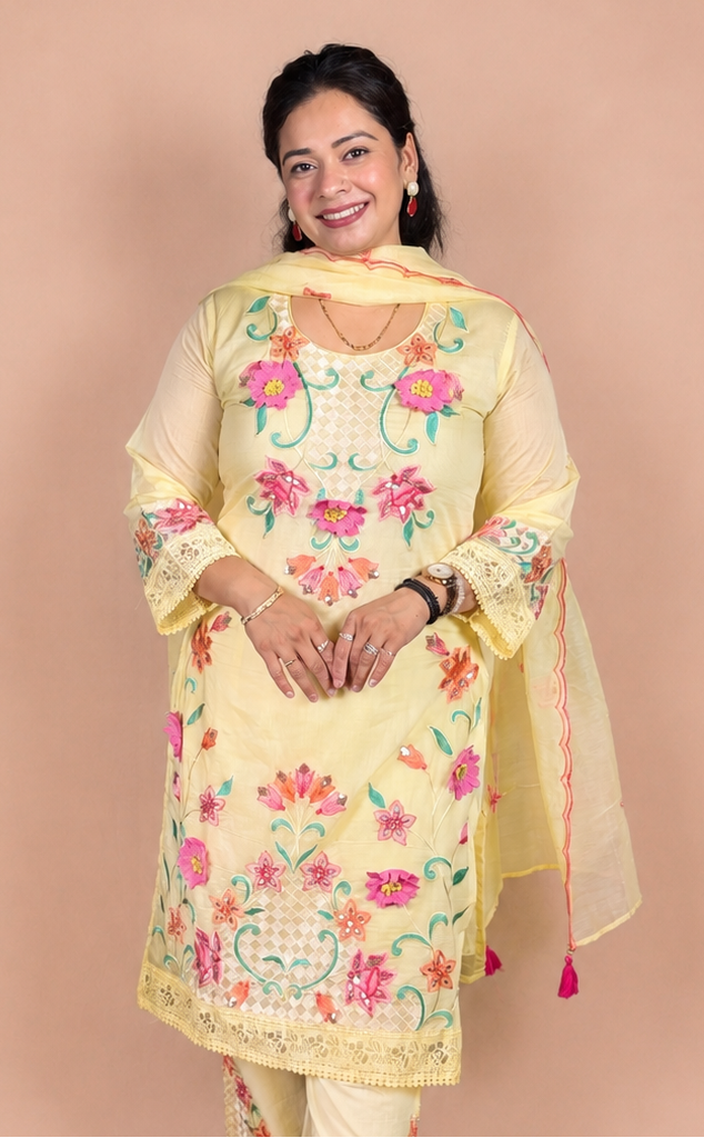 "FIZA"- Multicolor Embroidered Three Piece Suit Set