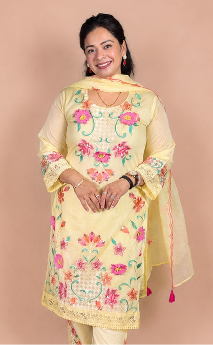 "FIZA"- Multicolor Embroidered Three Piece Suit Set