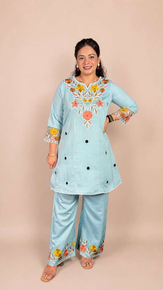"SOFIA"- Mirror Work with Applique Embroidery Co-ord Set