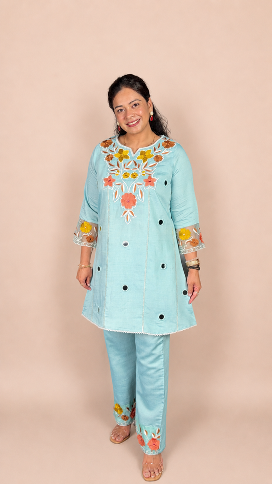 "SOFIA"- Mirror Work with Applique Embroidery Co-ord Set