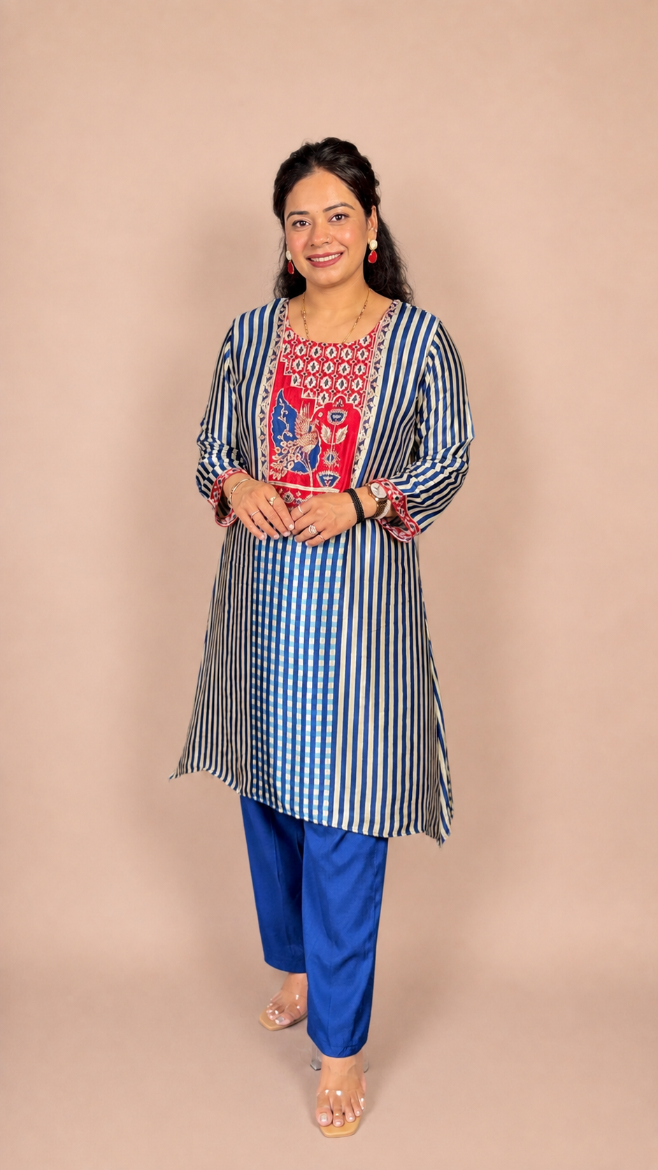 "RUHANI"- Striped and traditional Motifs yoke Kurta Set