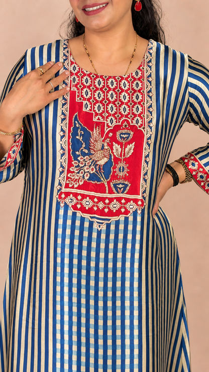 "RUHANI"- Striped and traditional Motifs yoke Kurta Set