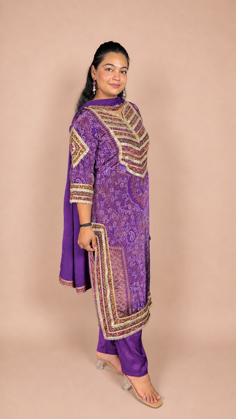 "JASLEEN"- Bandhani Gotta Work Three Piece Suit Set