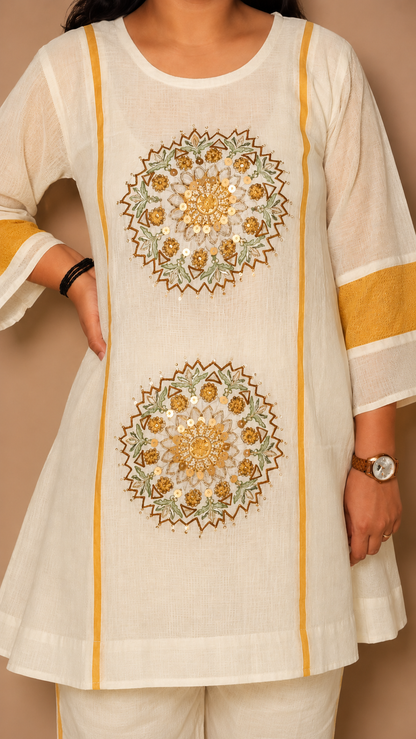 "TRISHA"- Ivory Gold Mandala Co-Ord Set