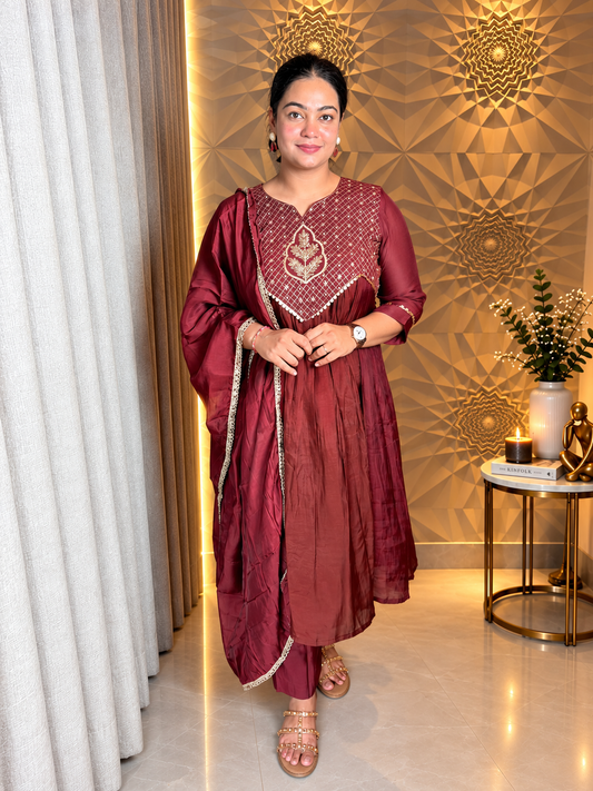 "TALIA"- Diamond Grid Embroidered Anarkali Suit Set
