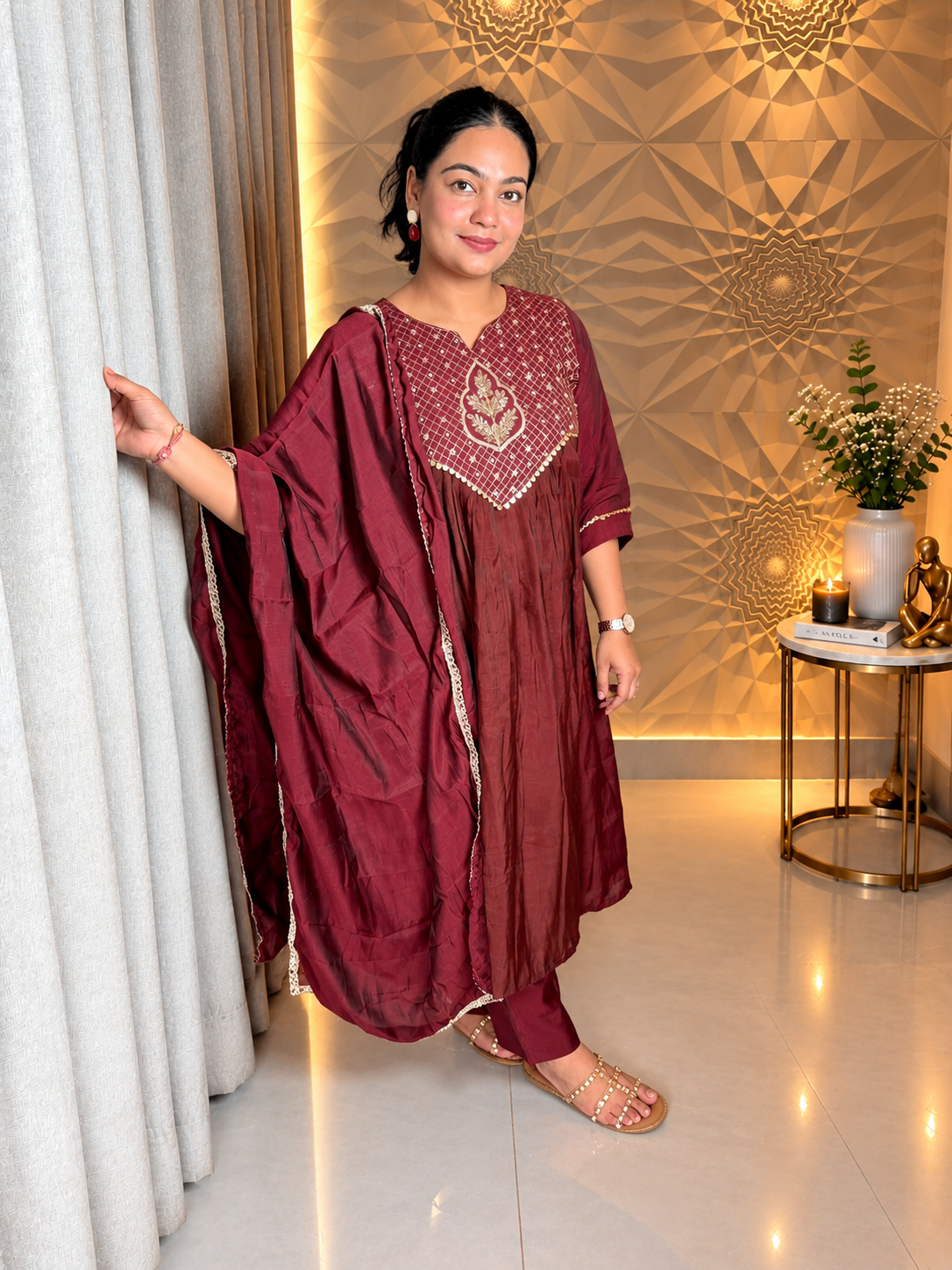 "TALIA"- Diamond Grid Embroidered Anarkali Suit Set