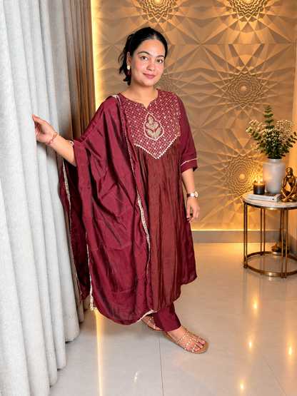 "TALIA"- Diamond Grid Embroidered Anarkali Suit Set