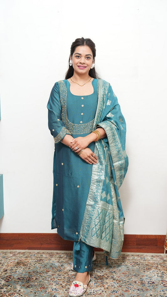 "RIVA" - Teal Suit set with Dupatta