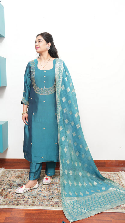 "RIVA" - Teal Suit set with Dupatta