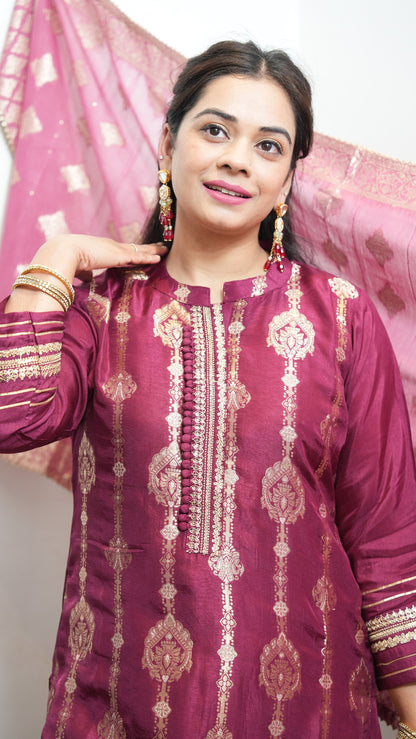 "ZEENAT" - Wine Suit set with Dupatta