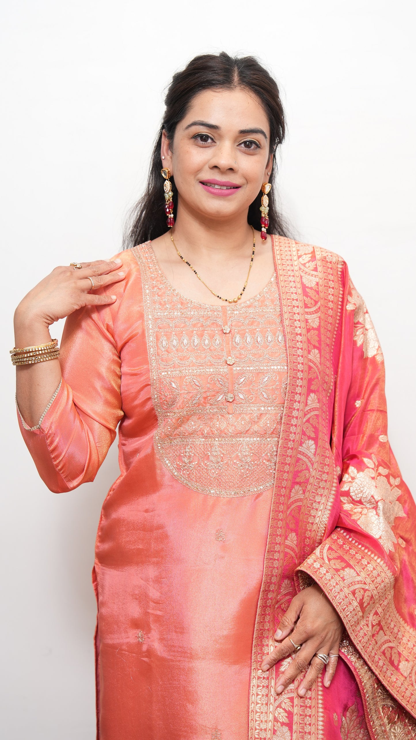 "NOOR" - Peach Suit Set with heavy Dupatta