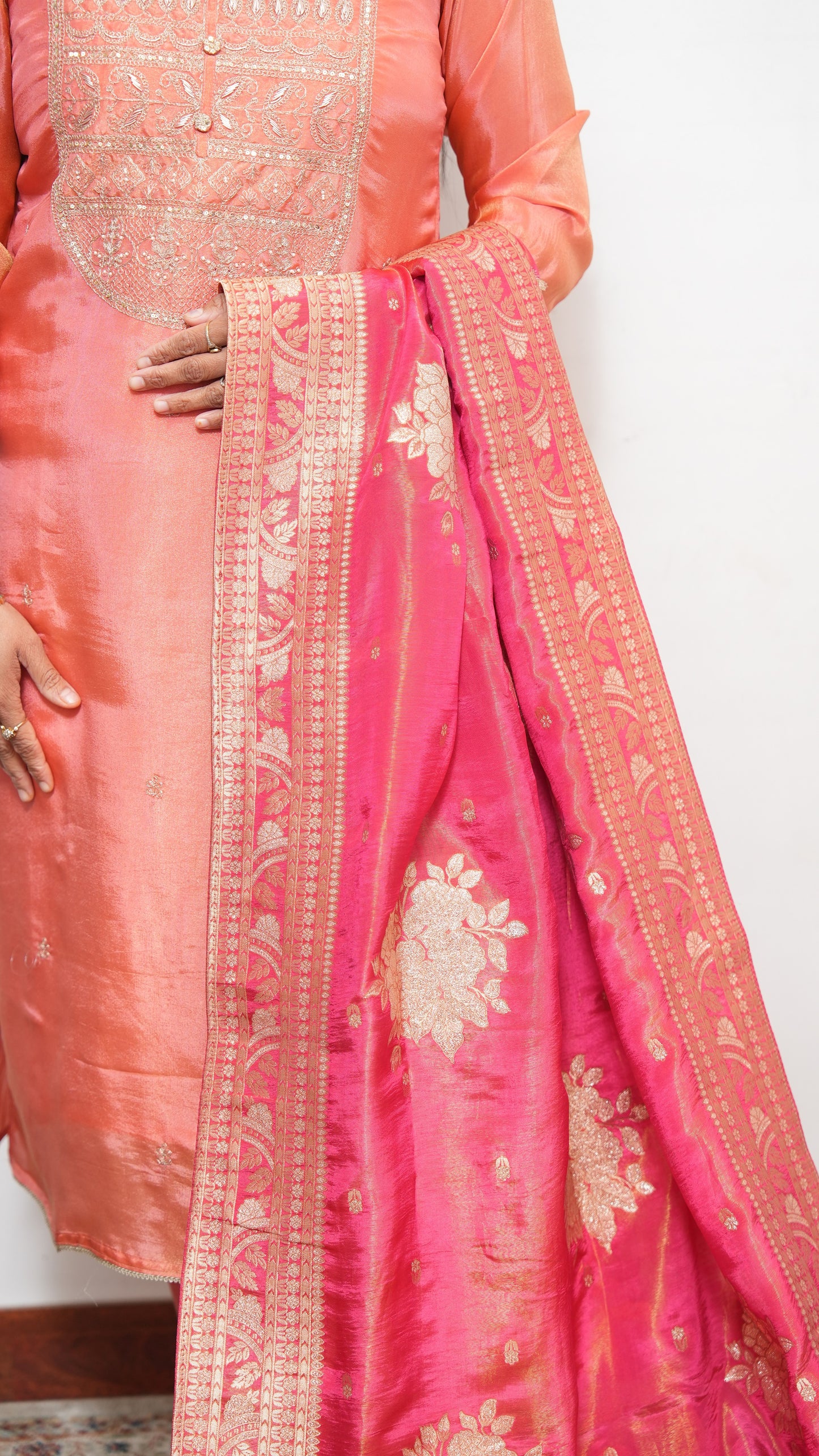 "NOOR" - Peach Suit Set with heavy Dupatta