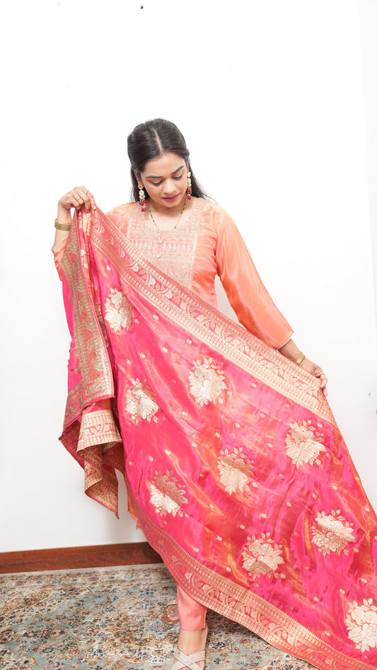 "NOOR" - Peach Suit Set with heavy Dupatta