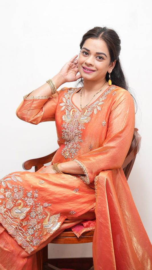 "AMEERA" - Orange suit set with Dupatta