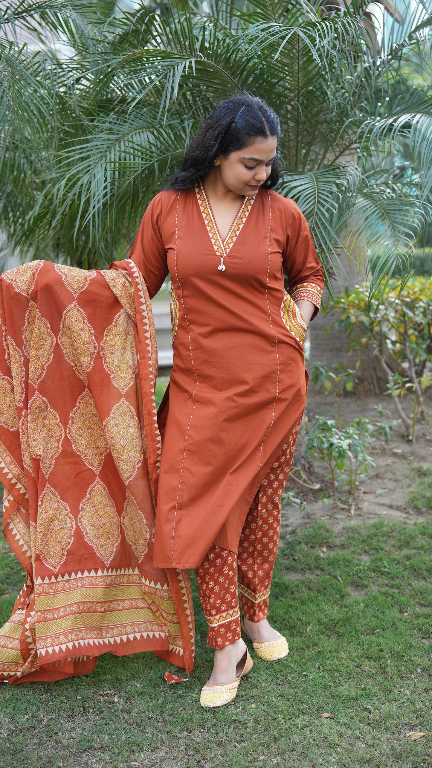 "ZEHRA" - Rust Suit set with Dupatta