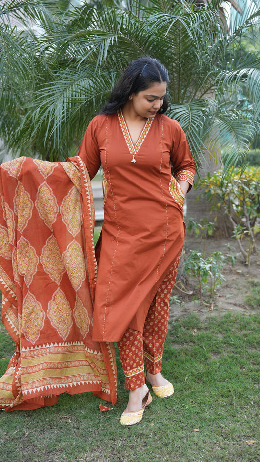 "ZEHRA" - Rust Suit set with Dupatta