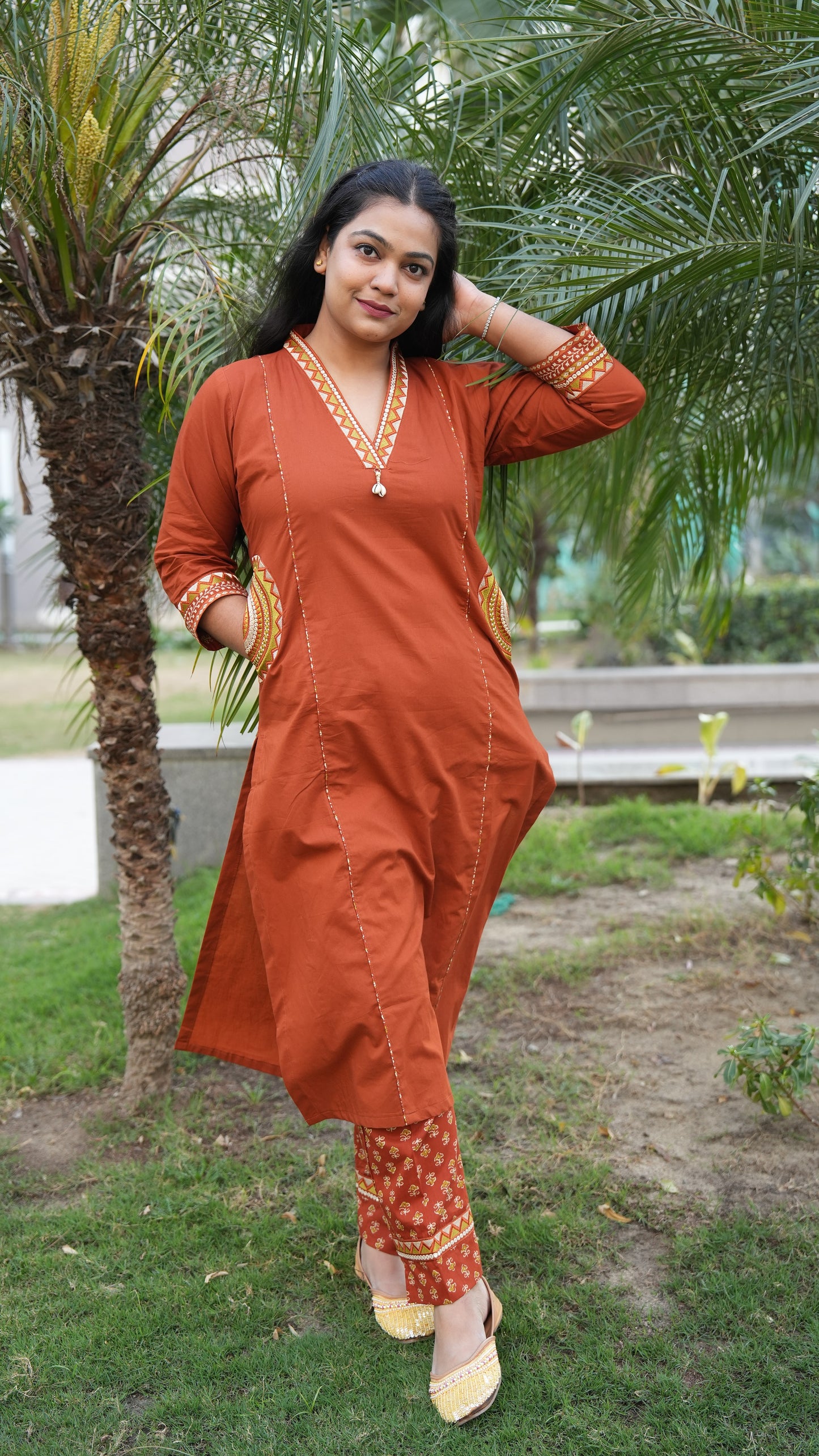 "ZEHRA" - Rust Suit set with Dupatta