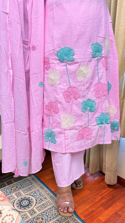 "VIYA"- Pink Floral Embroidered Kurta Set with Dupatta