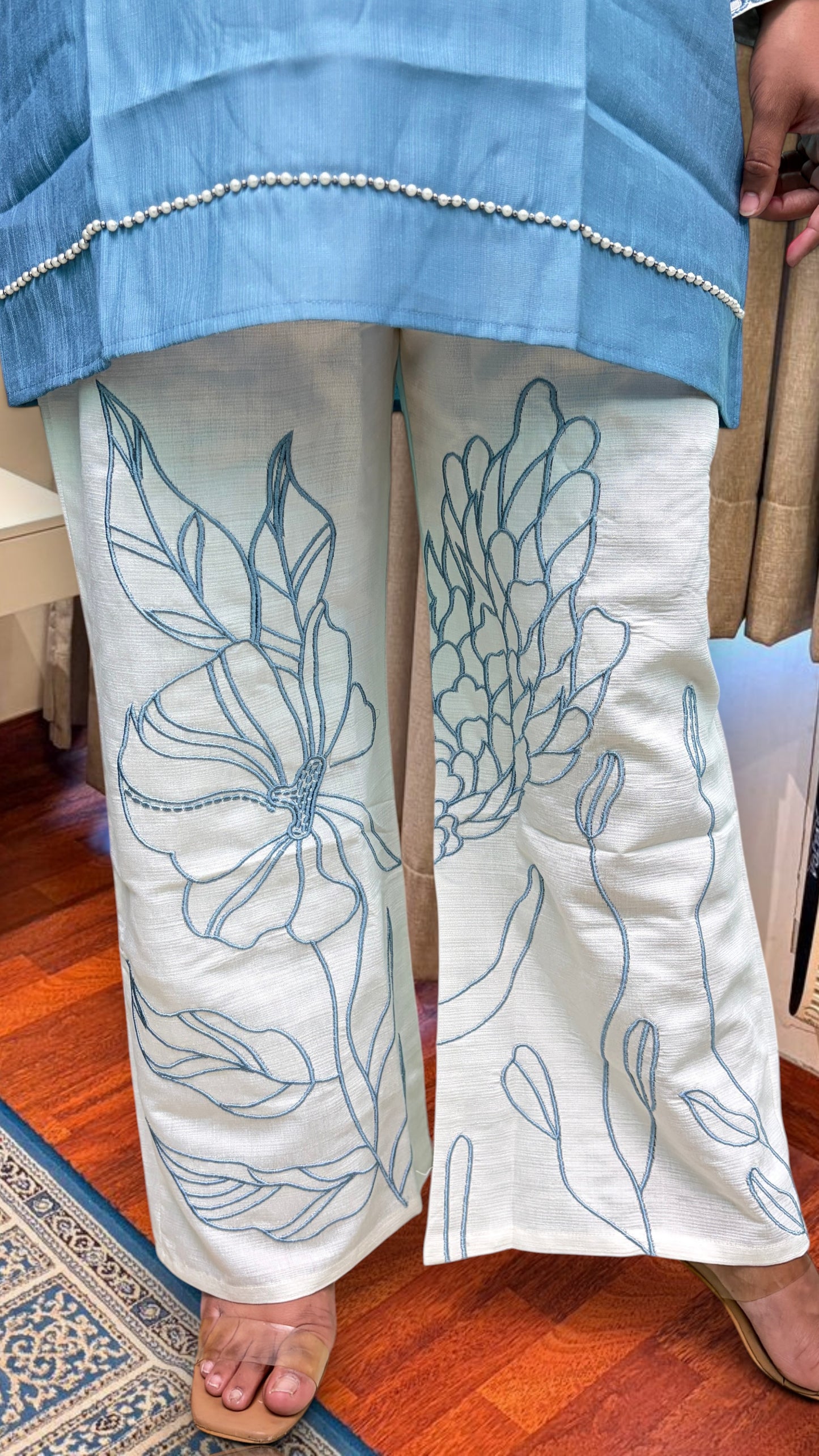 "NIRA"- Sky Blue Pearl Detail Co-ord Set