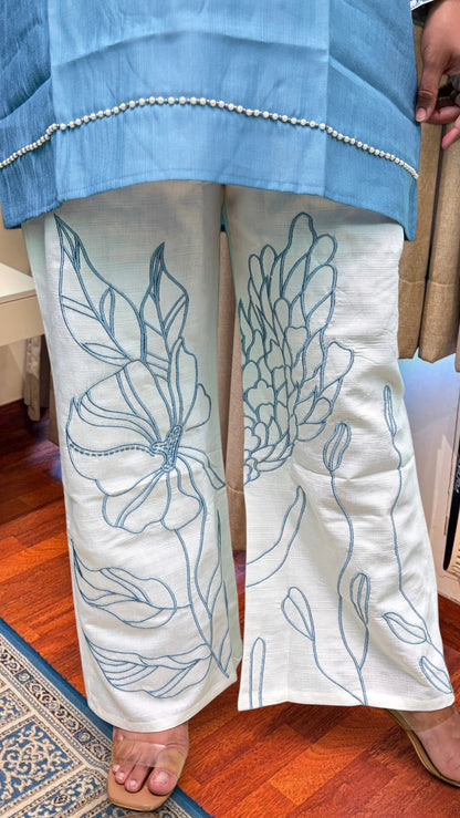 "NIRA"- Sky Blue Pearl Detail Co-ord Set