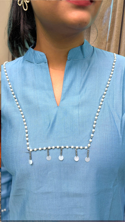 "NIRA"- Sky Blue Pearl Detail Co-ord Set