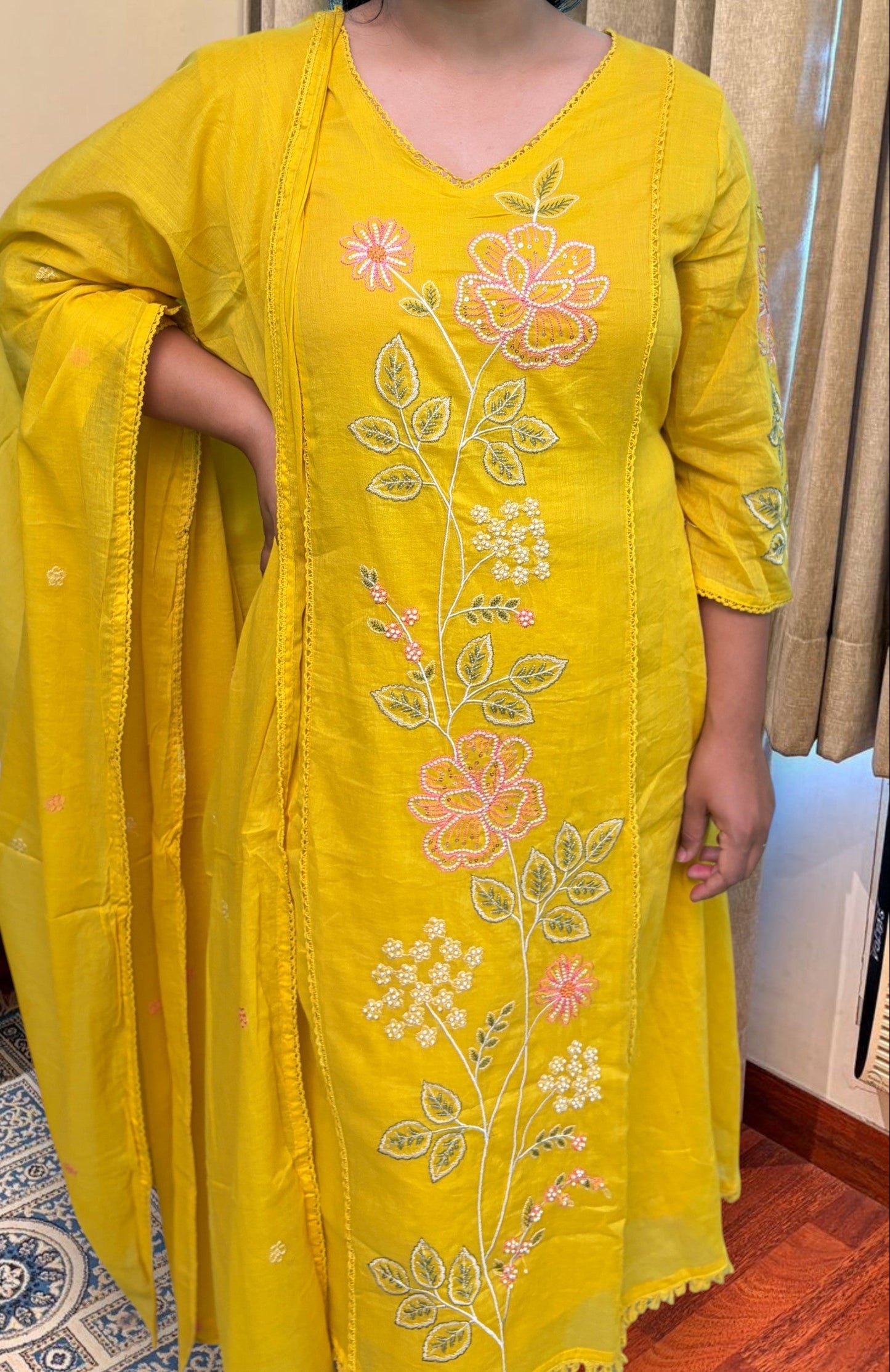 "AVNI "- Sunshine Floral Embroidered Suit Set with Dupatta