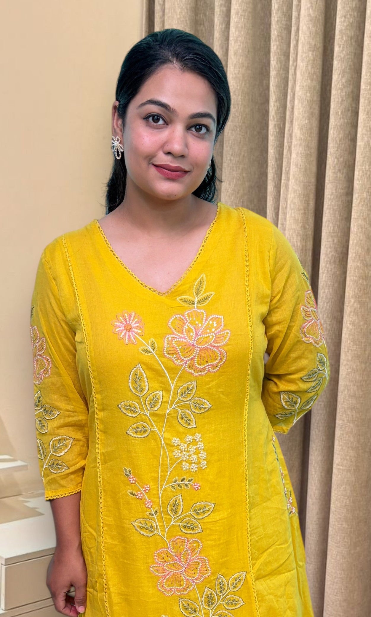 "AVNI "- Sunshine Floral Embroidered Suit Set with Dupatta
