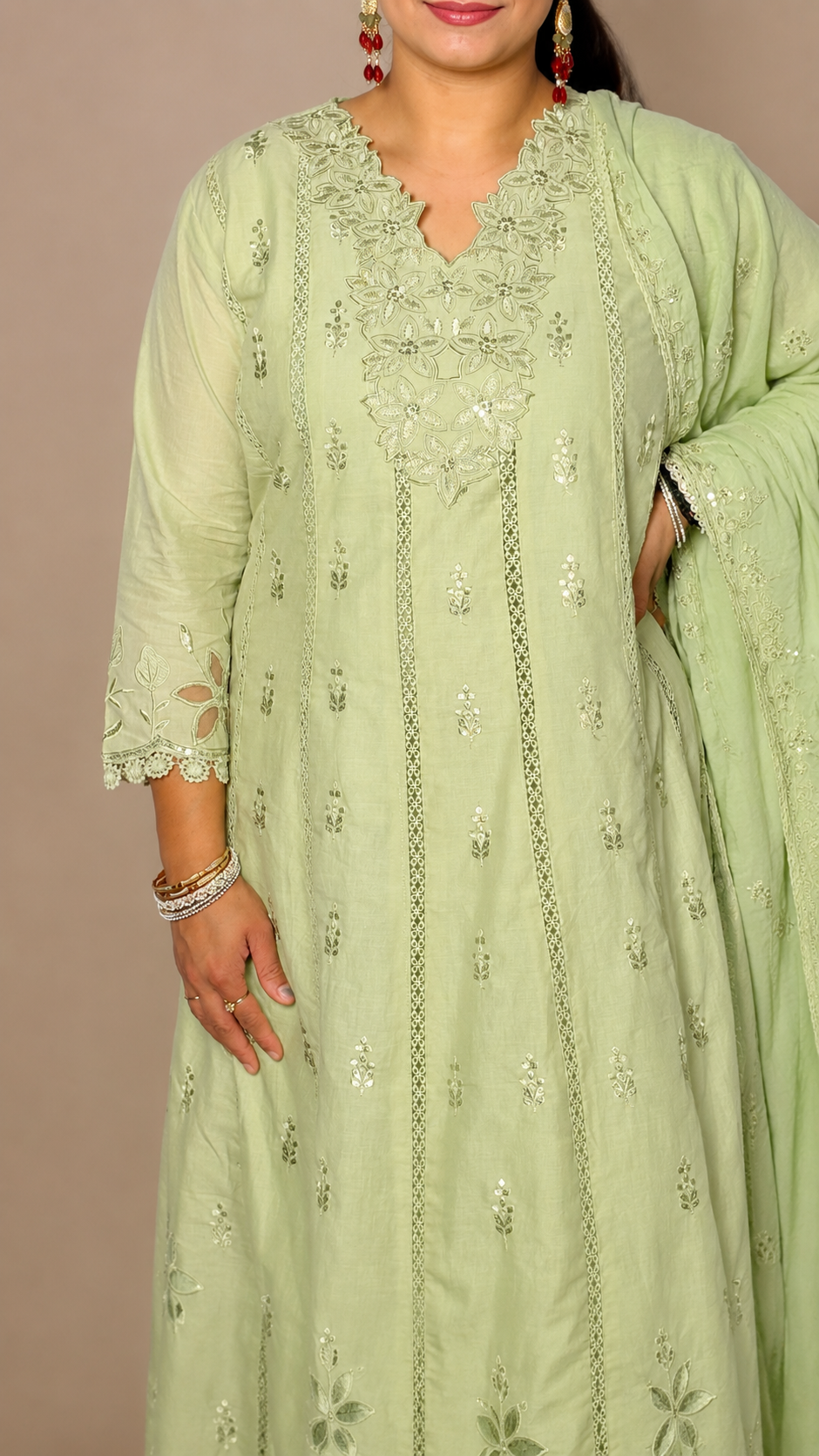 "INDIRA"- Pastel Floral Embroidered Anarkali Suit set