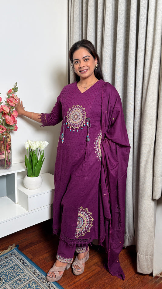 "Ava"- Plum Purple Embroidered Kurta Set