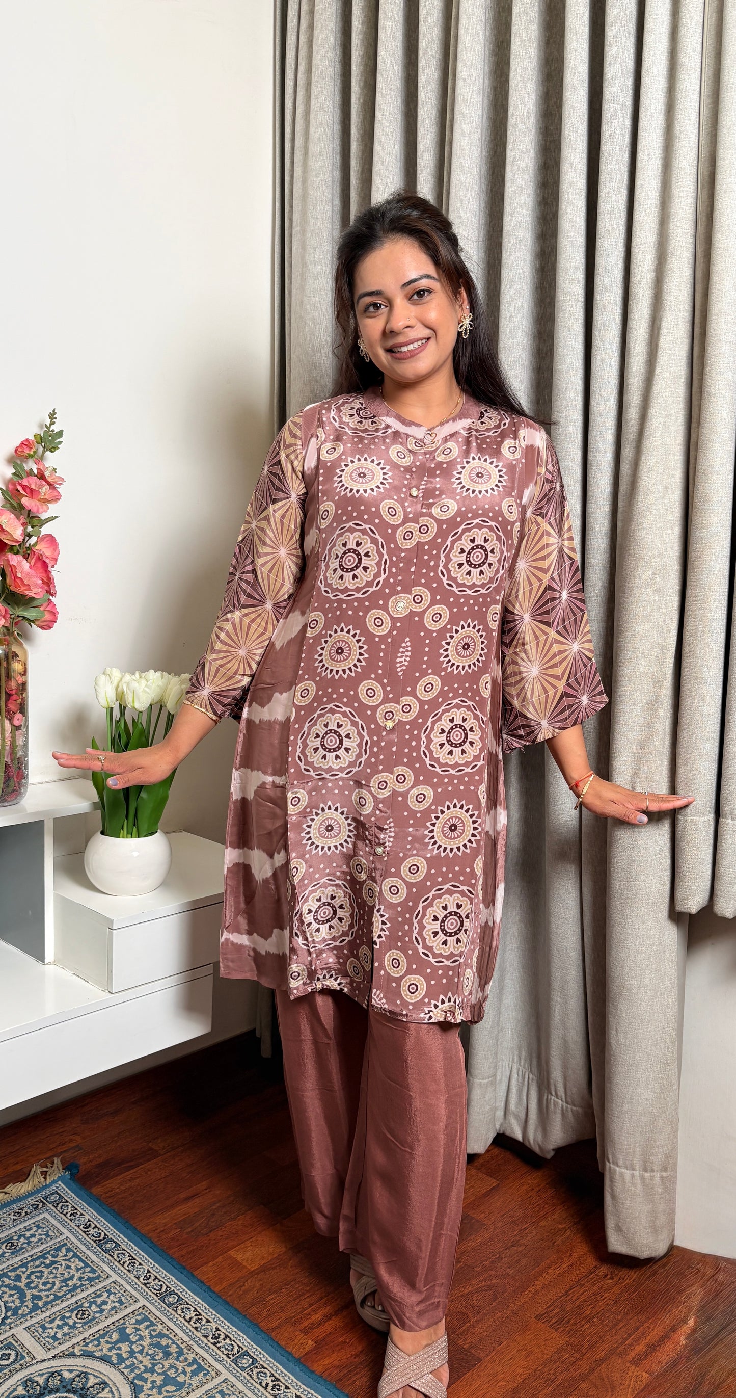 "Evie"- Mauve Brown Printed Set