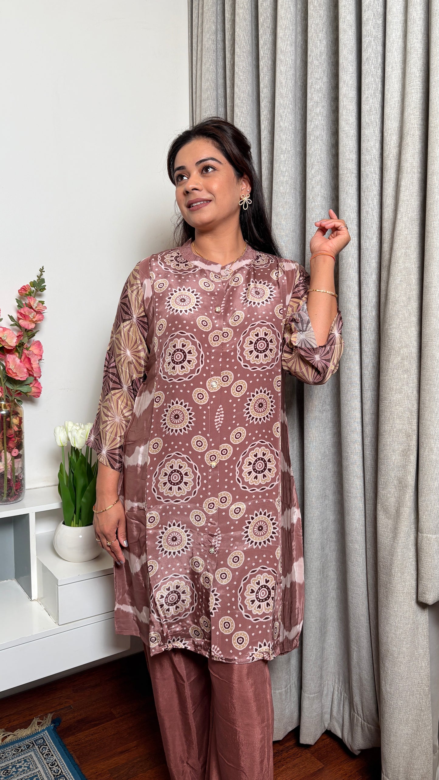 "Evie"- Mauve Brown Printed Set