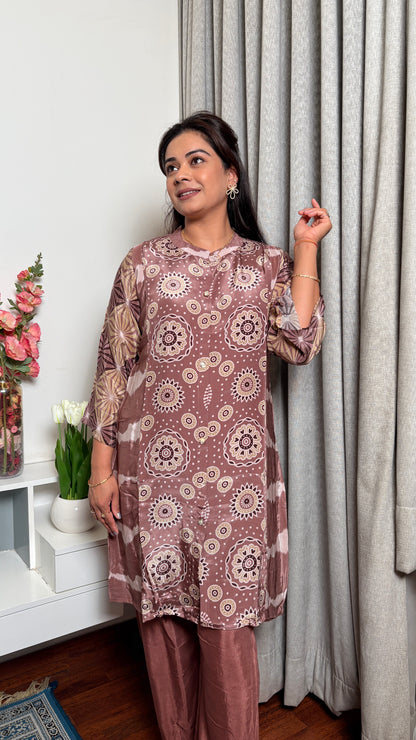"Evie"- Mauve Brown Printed Set